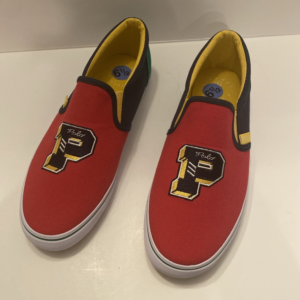 New Ralph Lauren POLO Shoe Mens 6.5 Primary Color Block Embroidered Logo Slip On